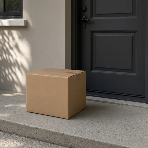 Box in front of a grey door
