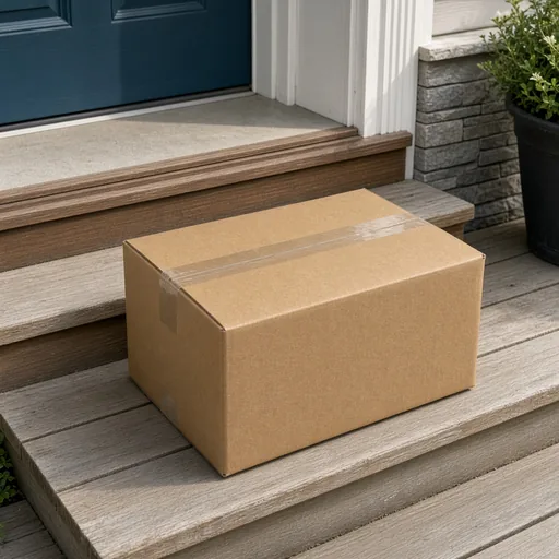 Box on the front steps of a house